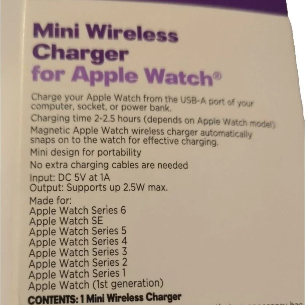 NEW Infinitive Mini Wireless Charger for Apple Watch 1/2/3/4/5/6/SE White - NIP